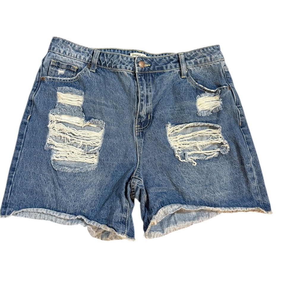 Hammer Jeans Distressed Denim Shorts Raw Hem Blue 90s Grunge‎ Vintage Look Sz 13